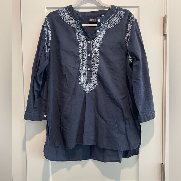Madison Mathews Navy 3/4 Sleeve top - Picture 1 of 2